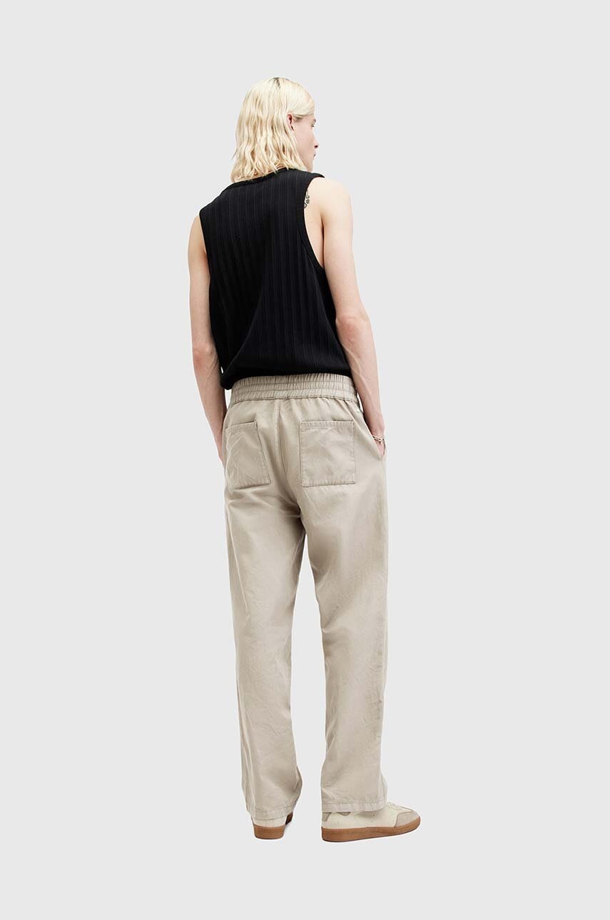 Штани з домішкою льону AllSaints HANBURY TROUSERS колір бежевий прямі MF080Y 