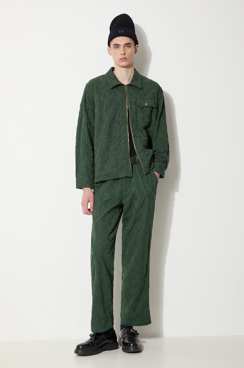 Βαμβακερό παντελόνι Corridor Floral Embroidered Trouser χρώμα: πράσινο, TR0076 φωτογραφία