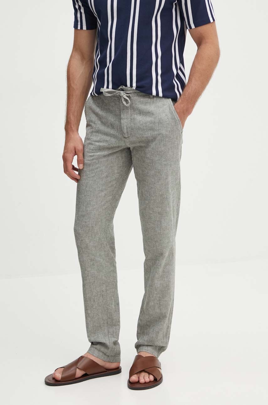 Lindbergh pantaloni din amestec de in culoarea verde, drept, 30-008003