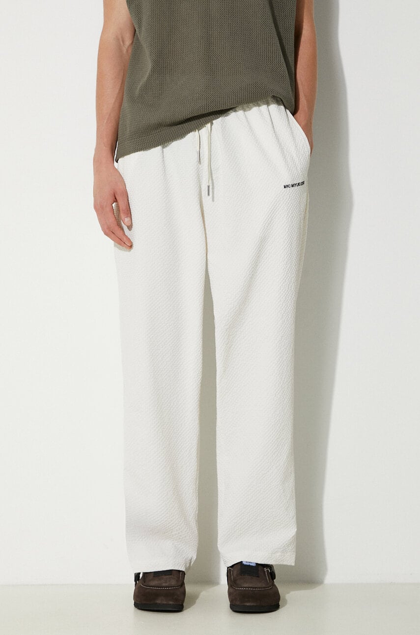 MKI MIYUKI ZOKU pantaloni Seersucker Trousers barbati, culoarea bej, drept, SEERSUCKER.TROUSERS MKI MIYUKI ZOKU pantaloni Seersucker Trousers barbati, culoarea bej, drept, SEERSUCKER.TROUSERS