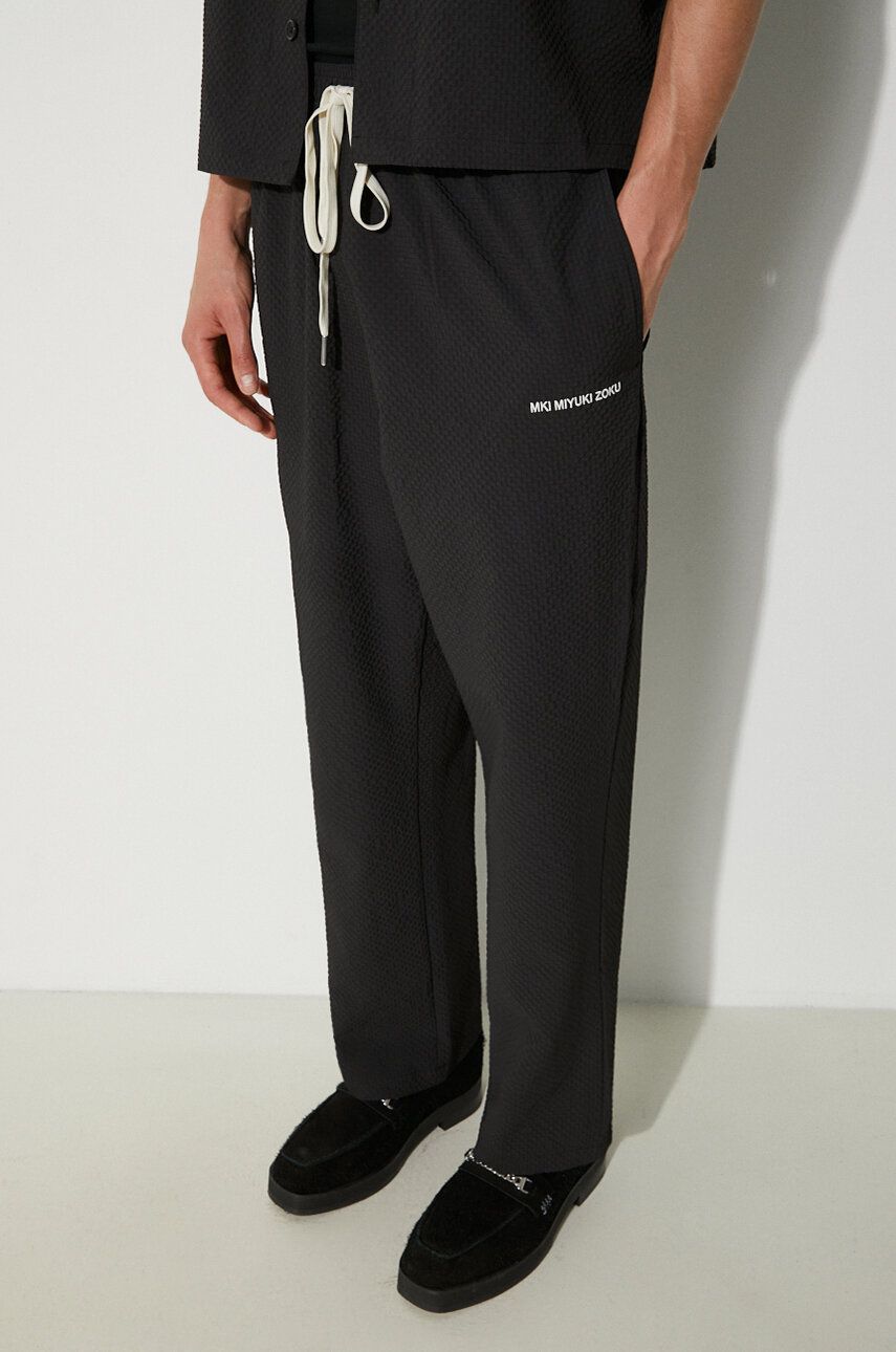 MKI MIYUKI ZOKU pantaloni Seersucker Trousers barbati, culoarea negru, drept, SEERSUCKER.TROUSERS