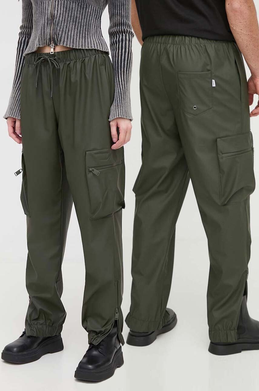 Rains pantaloni de trening 18850 Pants culoarea verde, neted