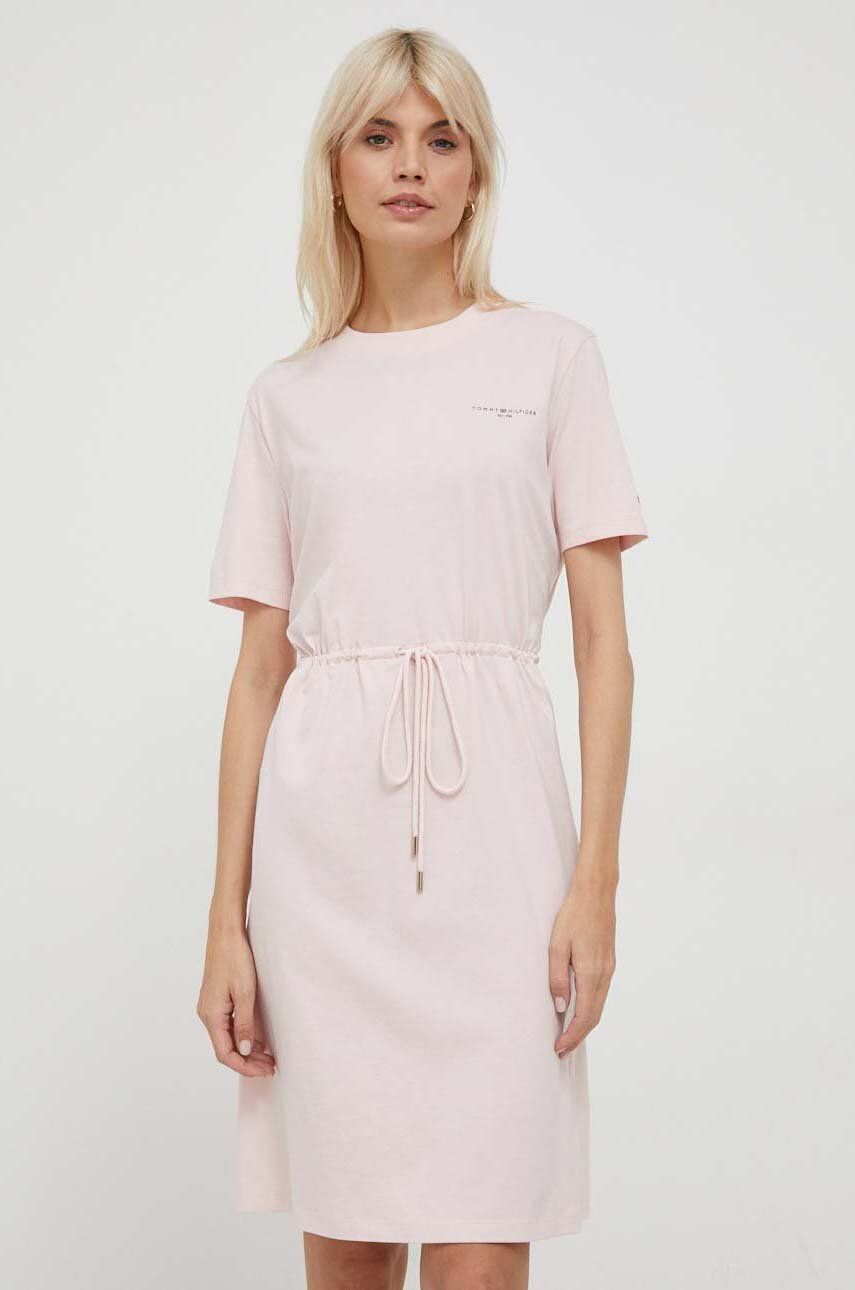 Levně Bavlněné šaty Tommy Hilfiger růžová barva, mini