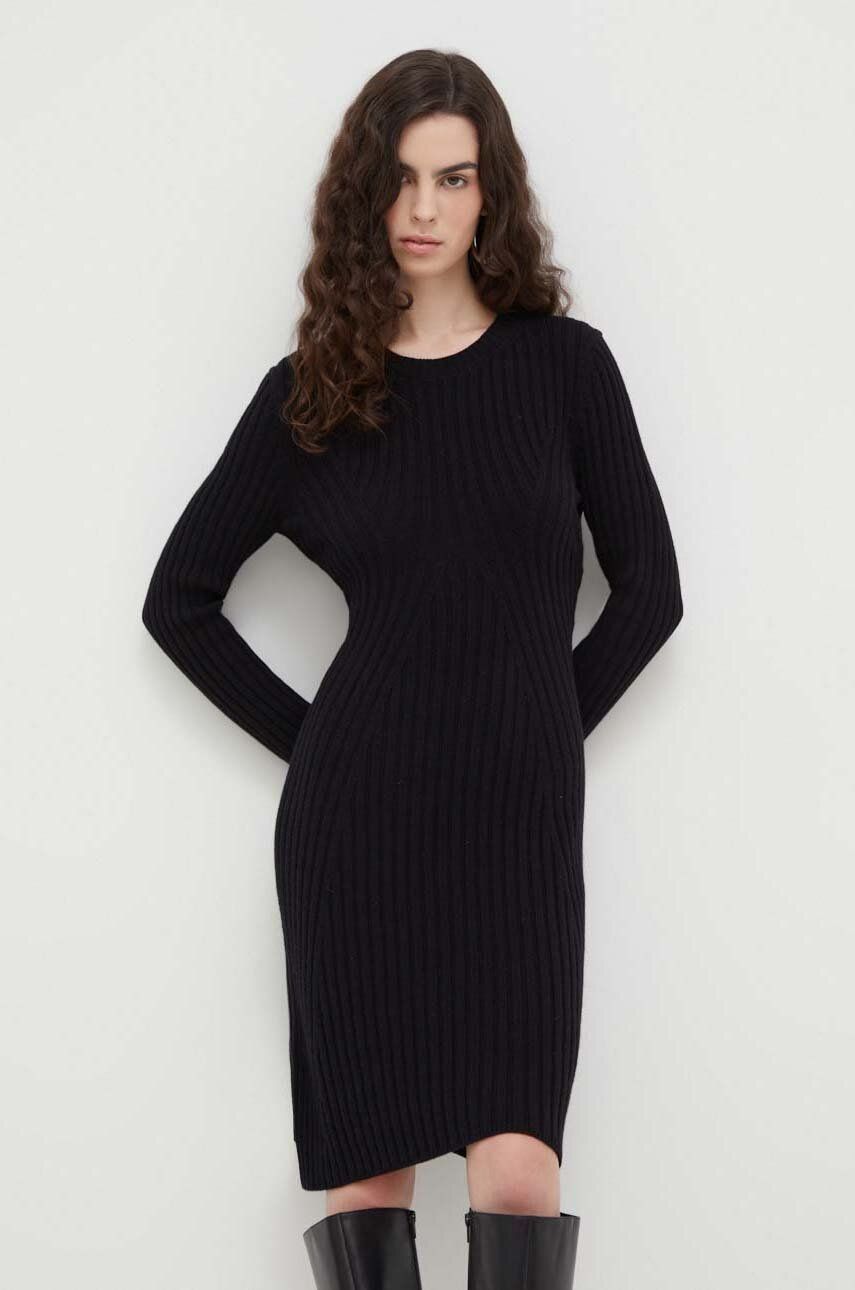 E-shop Vlněné šaty Marc O'Polo černá barva, mini