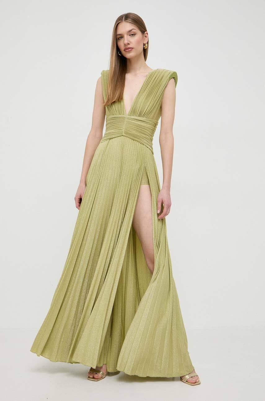 Elisabetta Franchi rochie culoarea verde, maxi, evazati