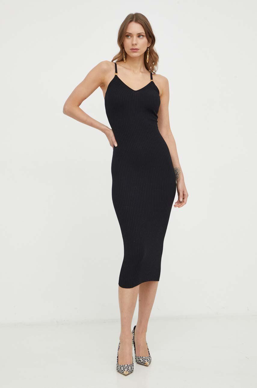 Elisabetta Franchi rochie culoarea negru, midi, mulata