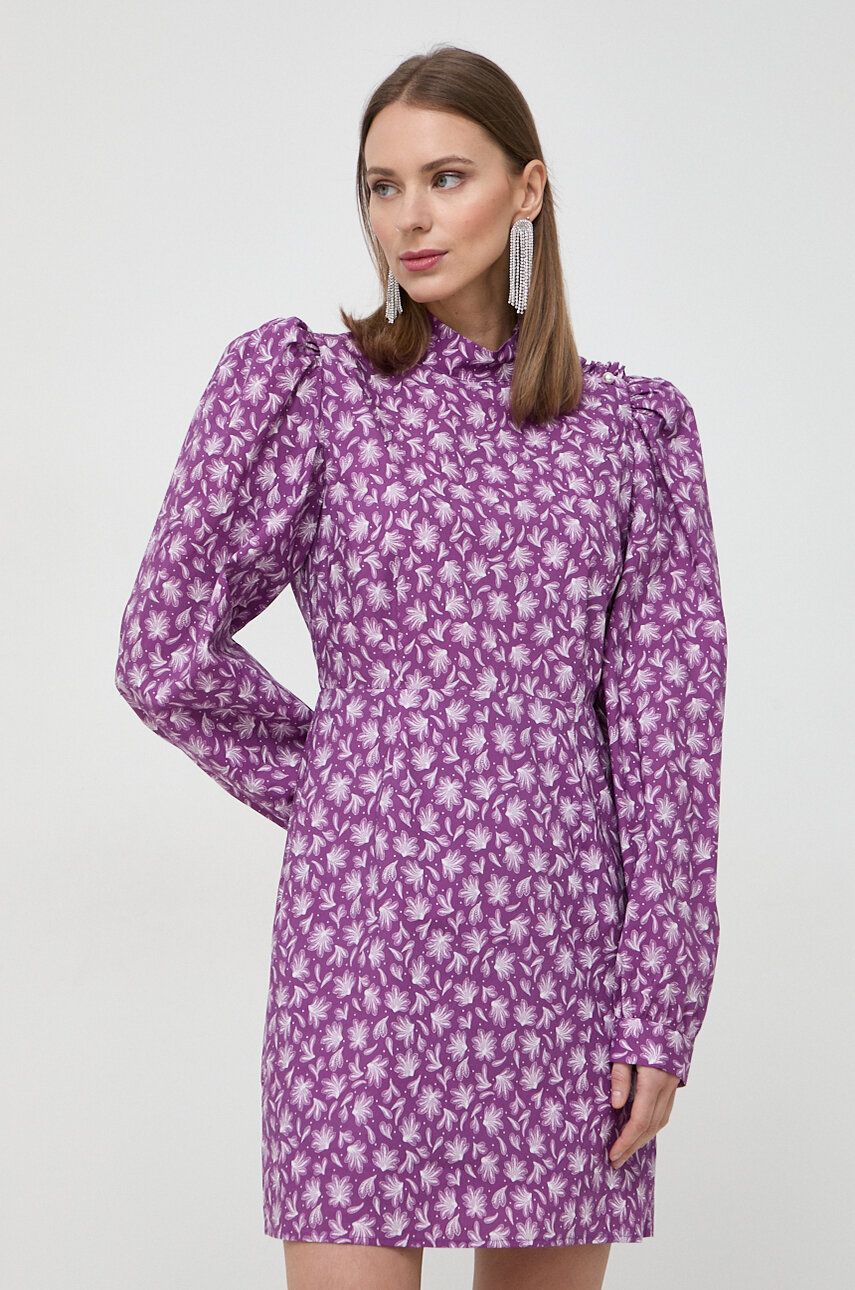 Custommade rochie din bumbac culoarea violet, mini, evazati