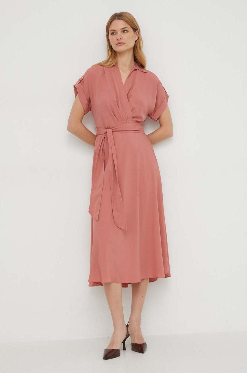 Levně Šaty Lauren Ralph Lauren růžová barva, midi, 250909427