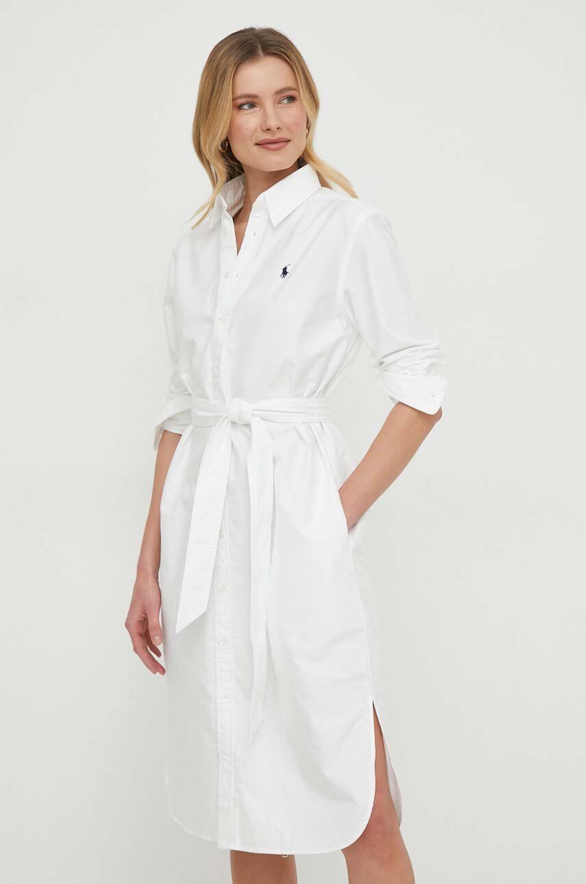 Levně Bavlněné šaty Polo Ralph Lauren bílá barva, mini, 211928804