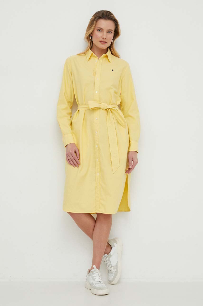 Levně Bavlněné šaty Polo Ralph Lauren žlutá barva, mini