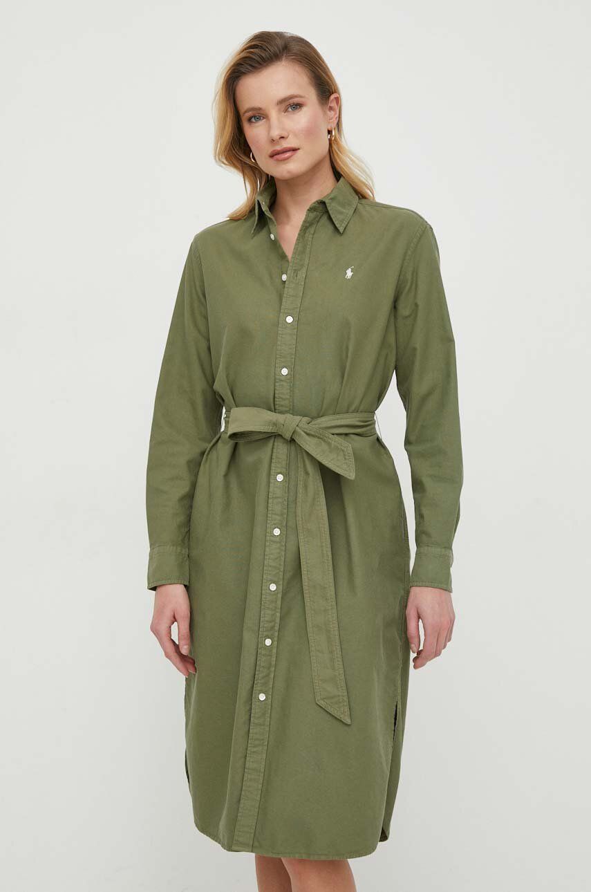 Levně Bavlněné šaty Polo Ralph Lauren zelená barva, mini, 211928808