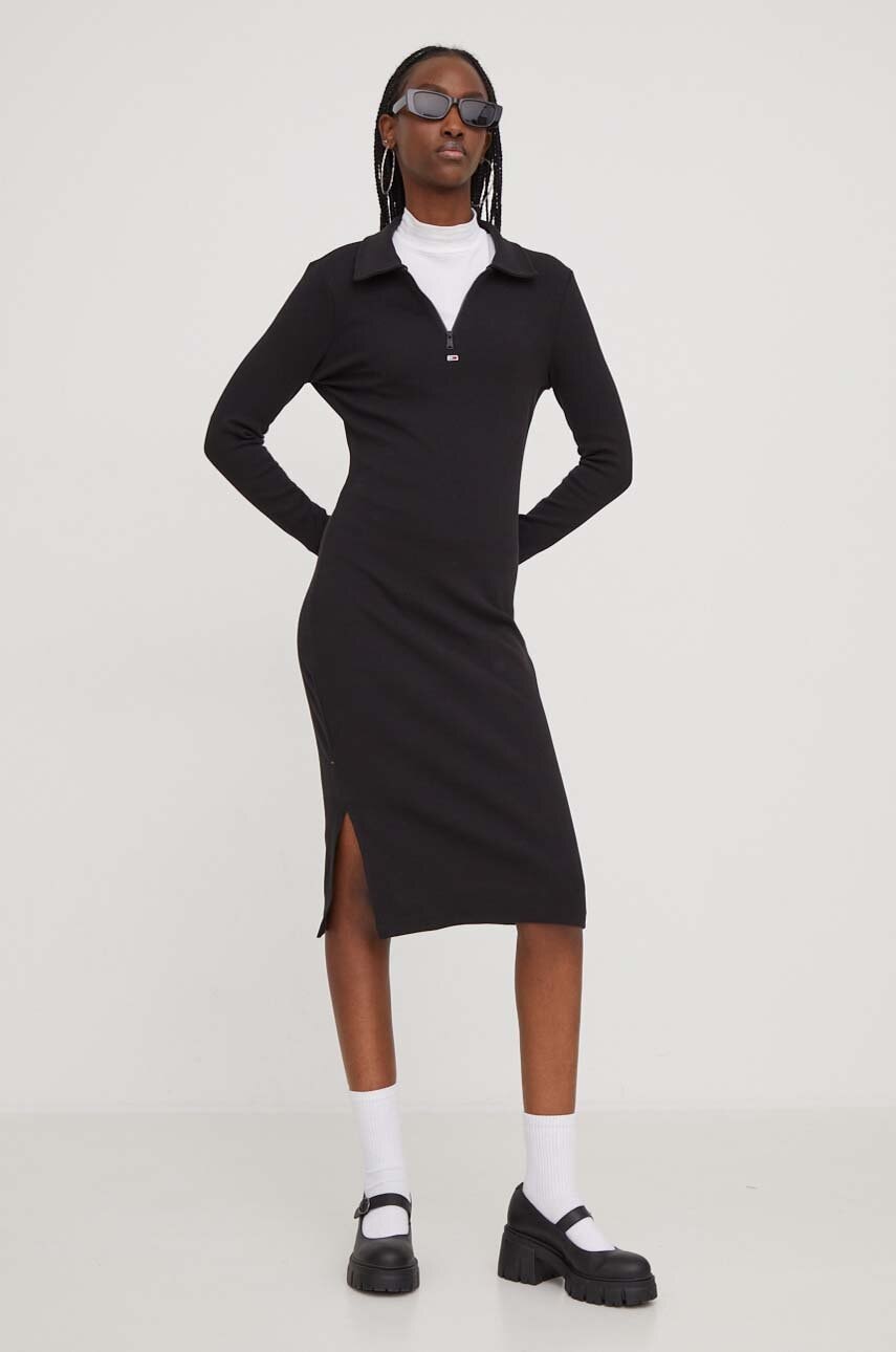 Tommy Jeans rochie culoarea negru, mini, mulată DW0DW17259