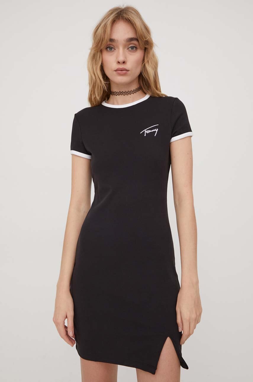 Tommy Jeans rochie culoarea negru, mini, mulată DW0DW17409