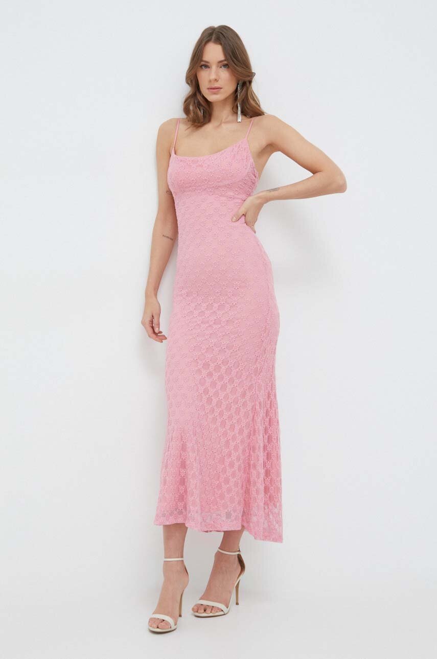 Bardot rochie culoarea roz, maxi, mulata