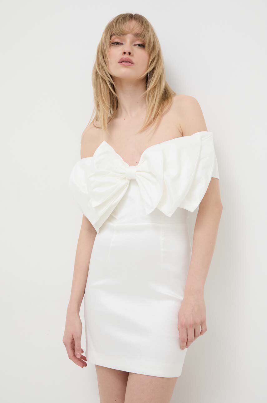 Bardot rochie culoarea alb, mini, mulata
