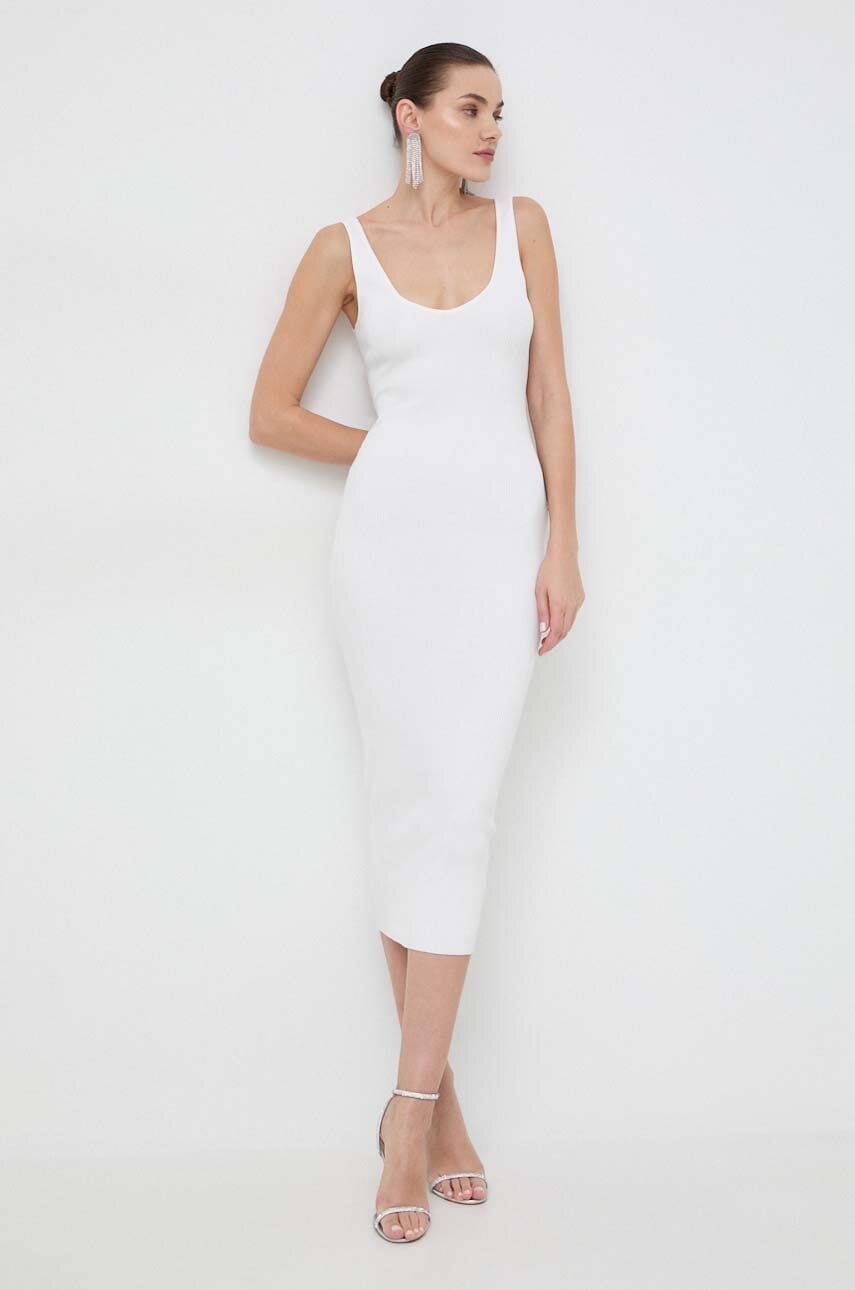 Bardot rochie culoarea alb, maxi, mulata