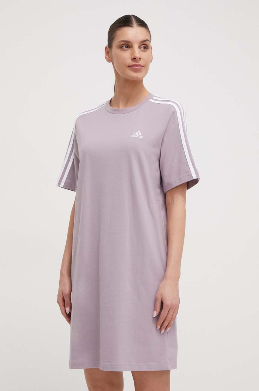 adidas rochie din bumbac culoarea violet, mini, oversize