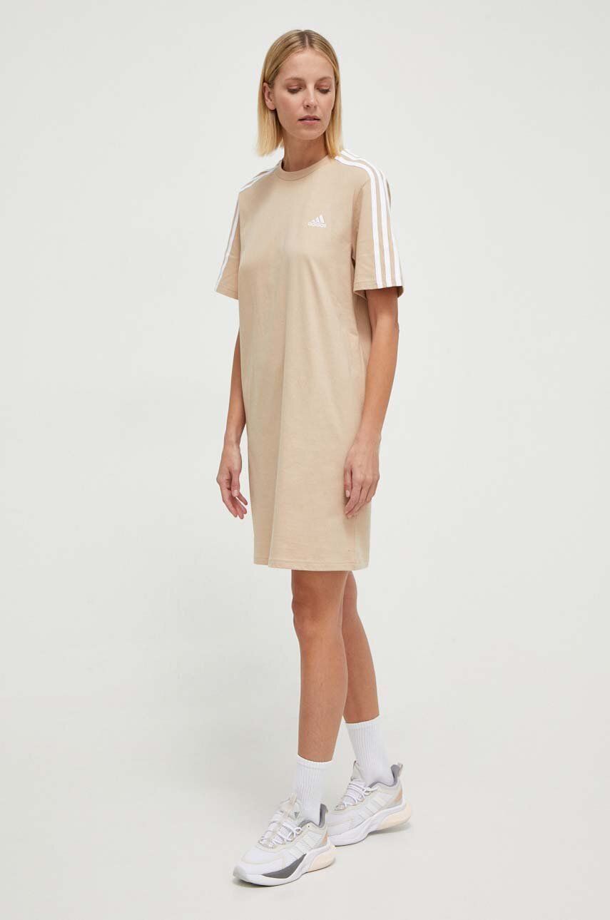 adidas rochie din bumbac culoarea bej, mini, oversize IR6056