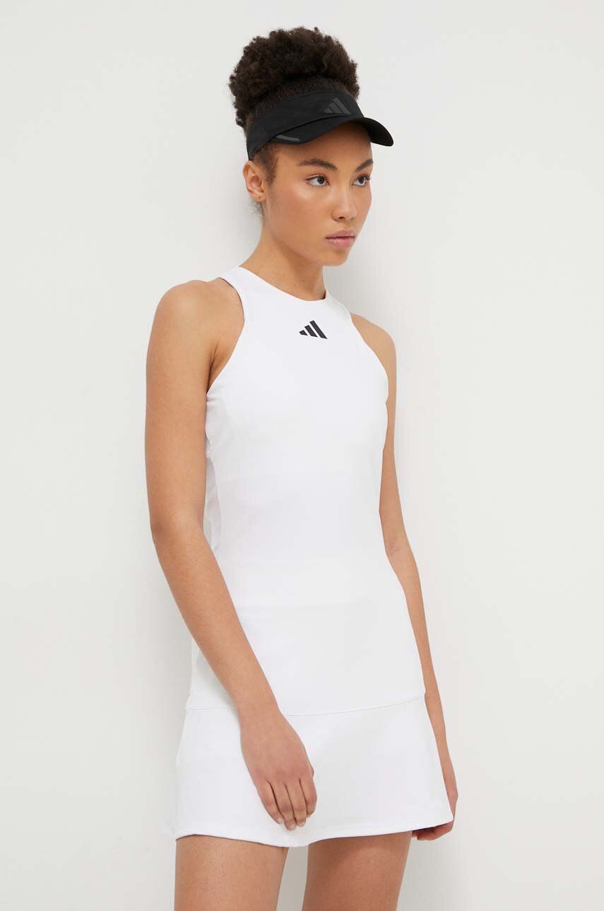 adidas Performance rochie sport culoarea alb, mini, drept