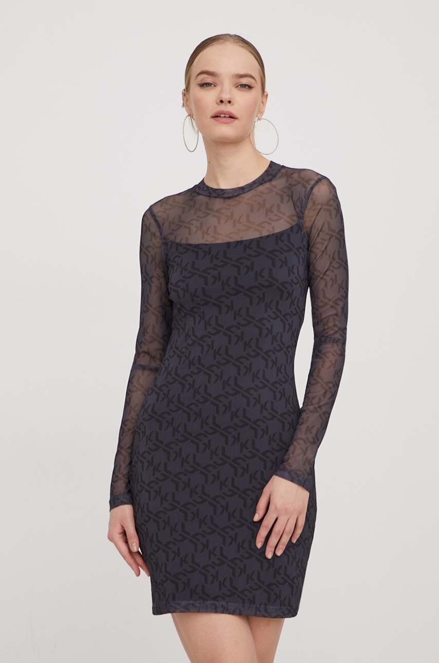 Karl Lagerfeld Jeans rochie culoarea gri, mini, mulata