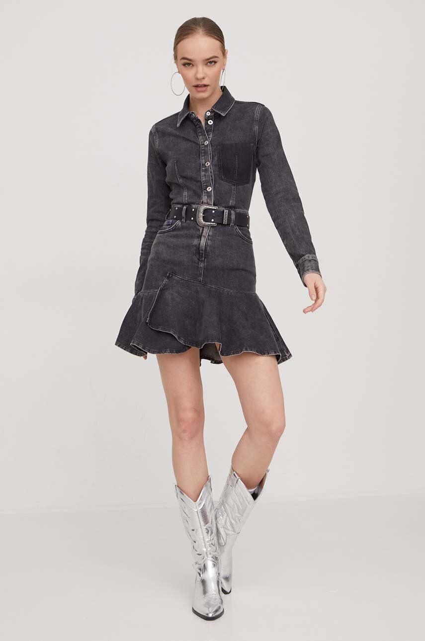 Levně Džínové šaty Karl Lagerfeld Jeans šedá barva, mini