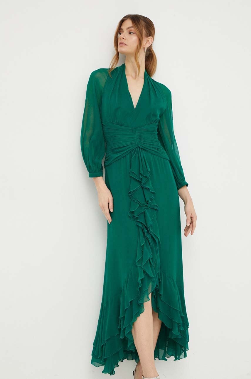 Luisa Spagnoli rochie culoarea verde, midi, evazati