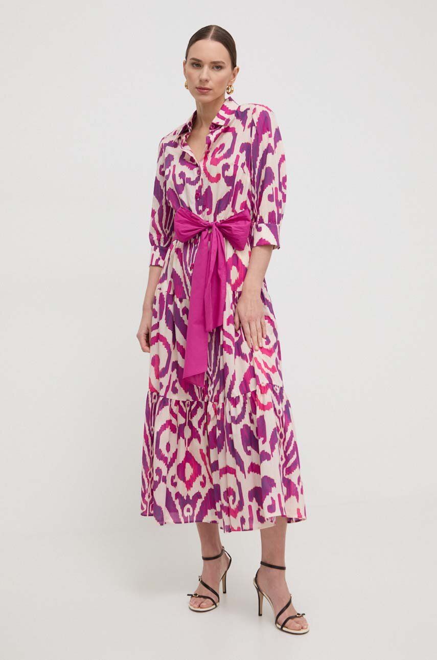 Luisa Spagnoli rochie din bumbac culoarea roz, maxi, evazati
