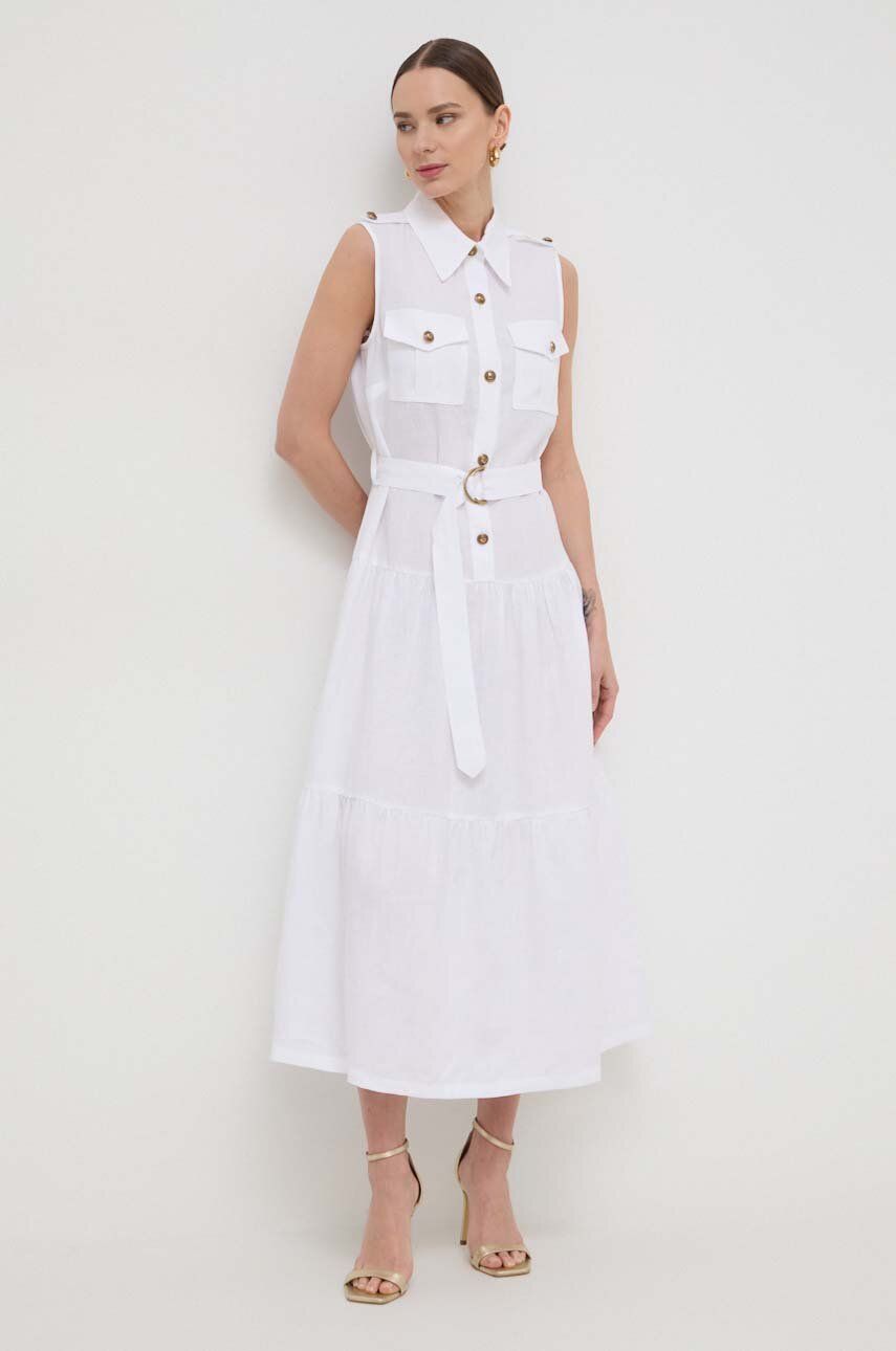 Luisa Spagnoli rochie din in culoarea alb, maxi, evazati