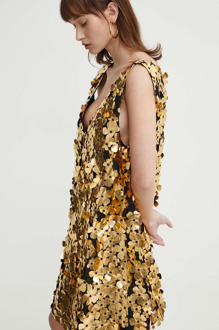 Stine Goya rochie culoarea auriu, mini, evazati