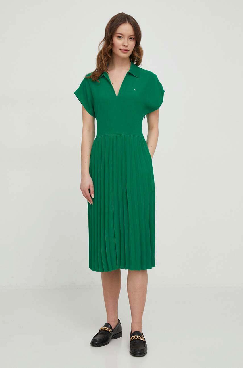 Levně Šaty Tommy Hilfiger zelená barva, mini, WW0WW41868