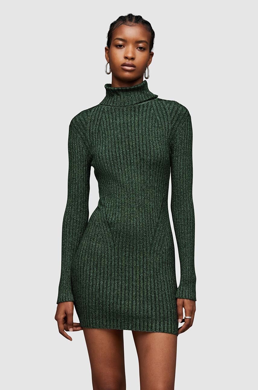 AllSaints rochie Juliette culoarea verde, mini, mulată
