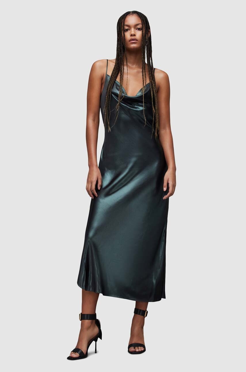 AllSaints rochie Hadley culoarea verde, maxi, mulata