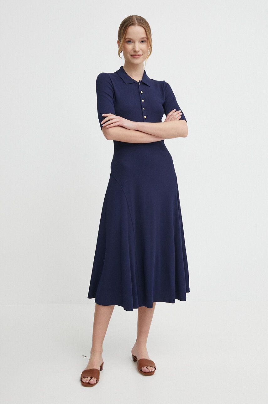 Сукня Lauren Ralph Lauren колір синій midi розкльошена