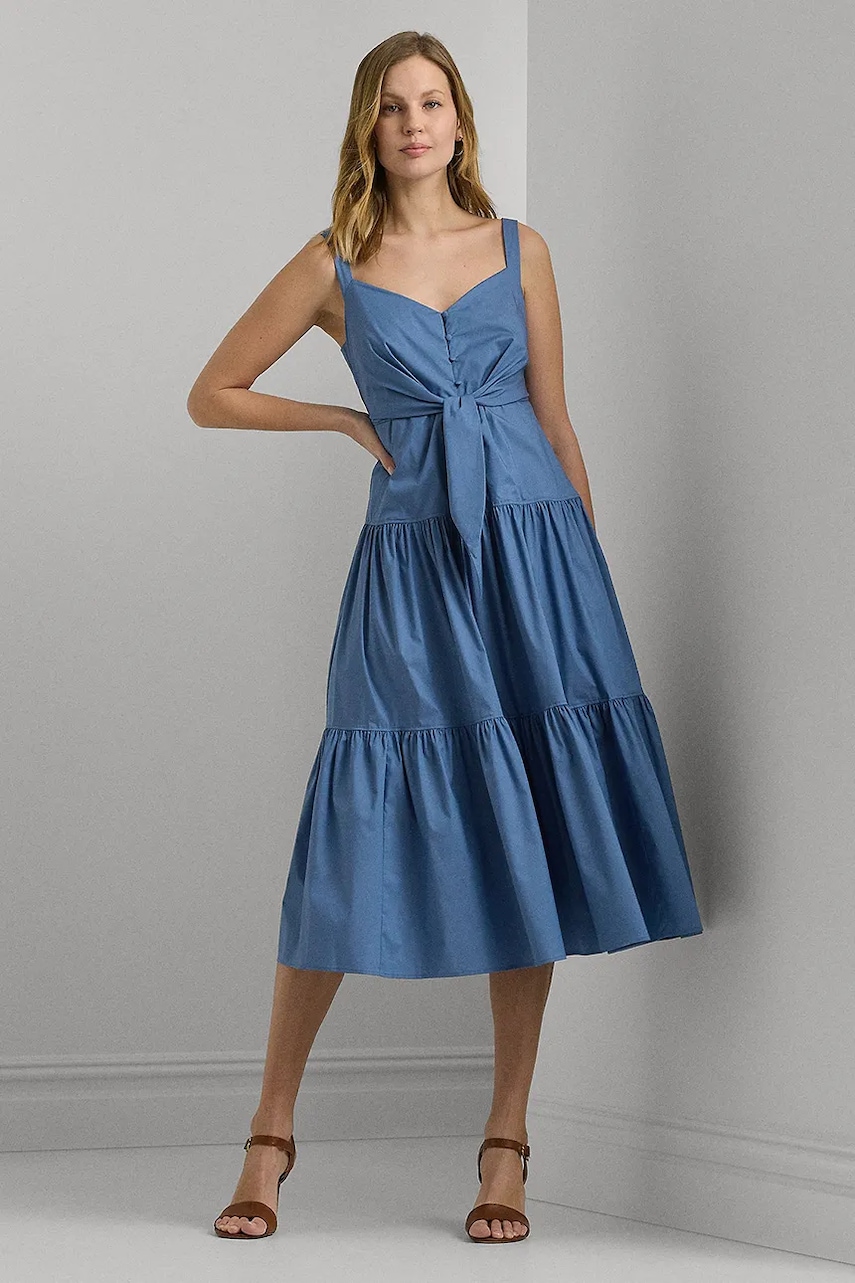 Lauren Ralph Lauren sukienka kolor niebieski midi rozkloszowana 250933434