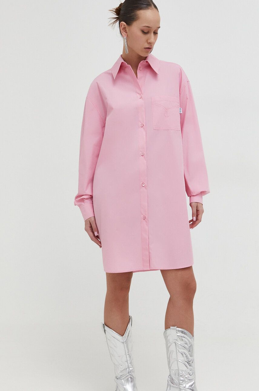 Levně Bavlněné šaty Moschino Jeans růžová barva, mini, oversize