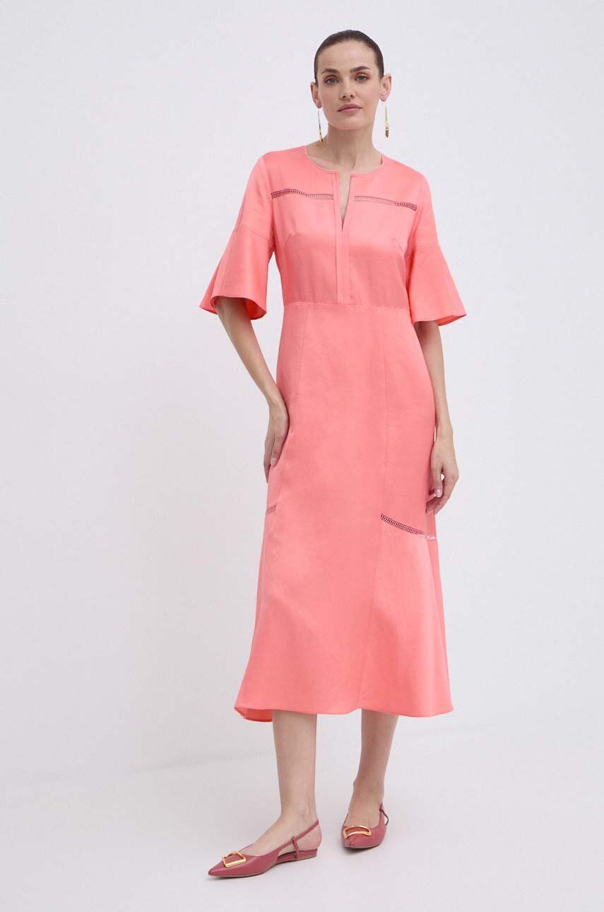 BOSS rochie din amestec de in culoarea roz, midi, evazati, 50512807