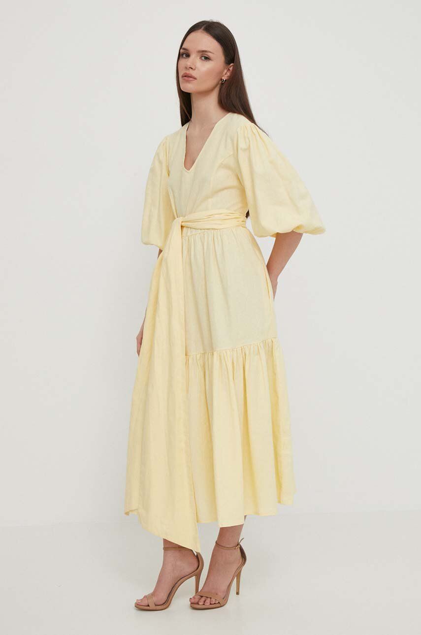 Barbour rochie din in Modern Heritage culoarea galben, maxi, evazati, LDR0770