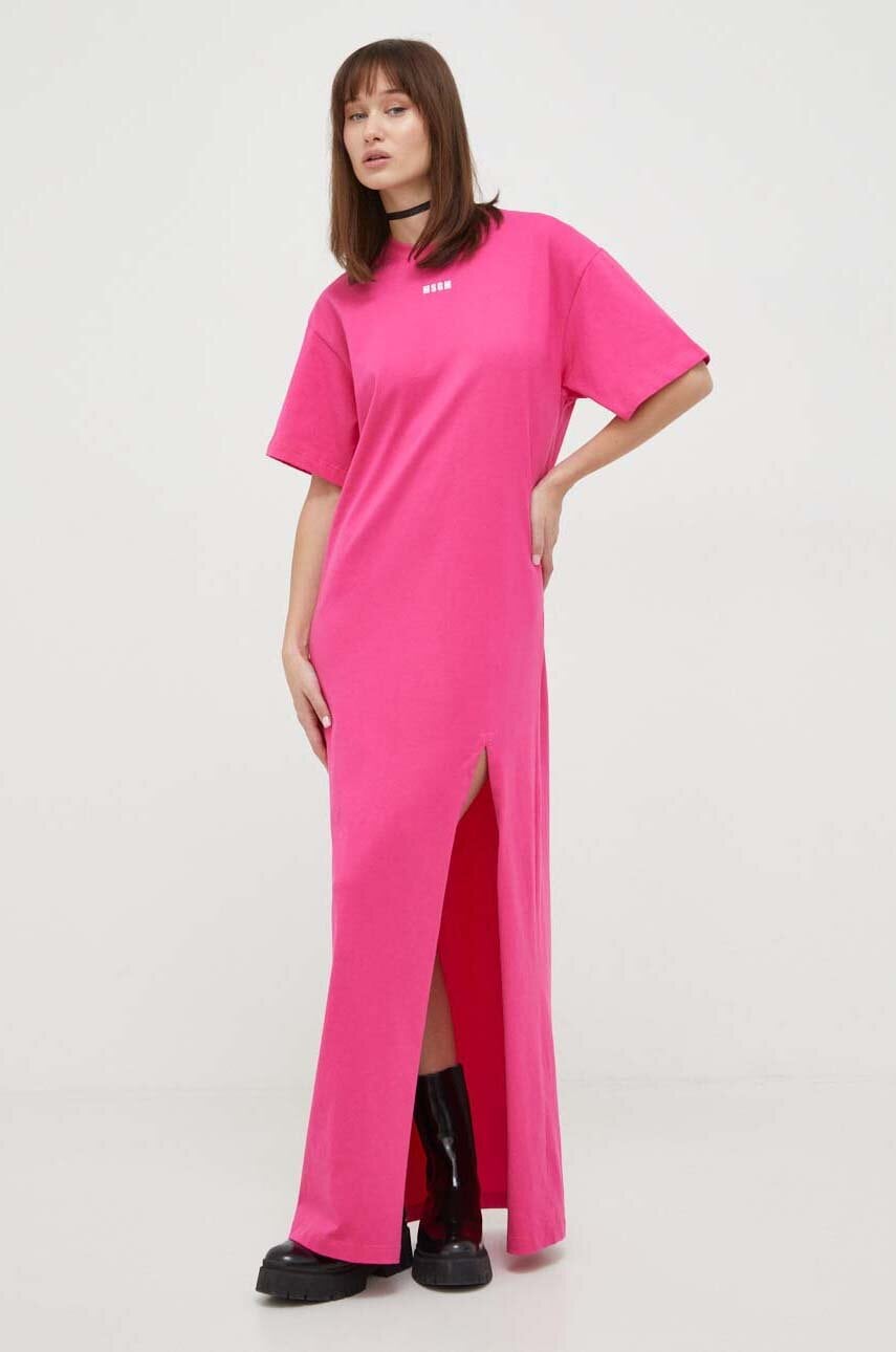 Levně Bavlněné šaty MSGM růžová barva, maxi, oversize