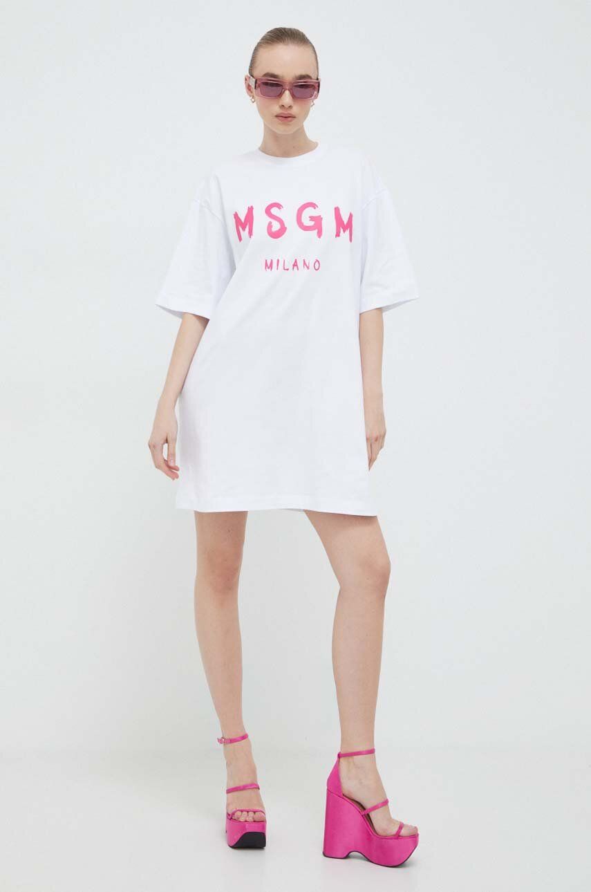 MSGM rochie din bumbac culoarea alb, mini, drept