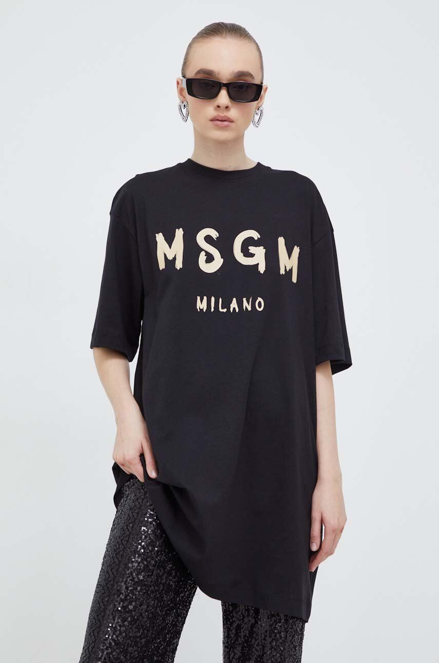 Bavlnené šaty MSGM čierna farba, mini, rovný strih