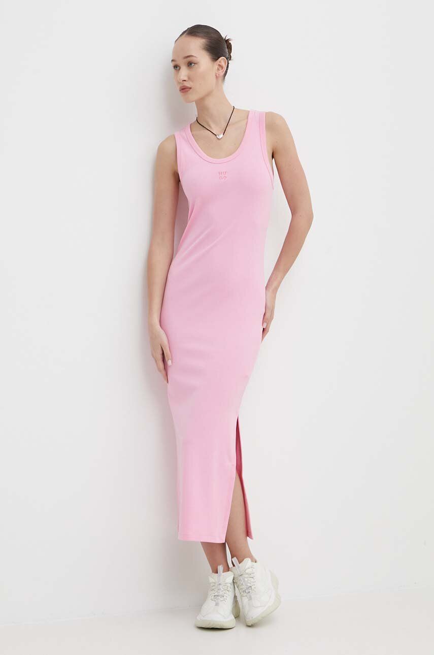 HUGO rochie culoarea roz, midi, mulată, 50514521