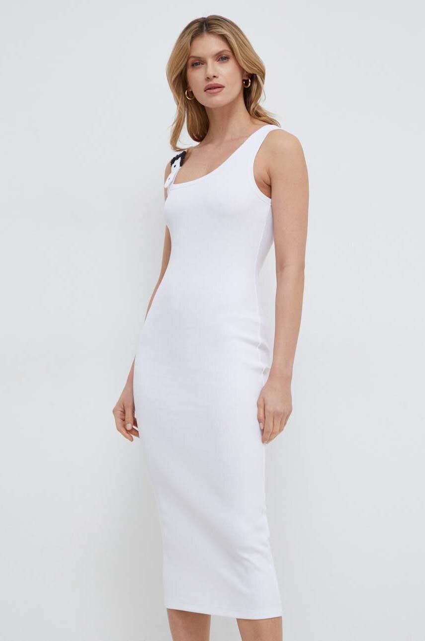 Levně Šaty Versace Jeans Couture bílá barva, midi, 76HAO947 J0004