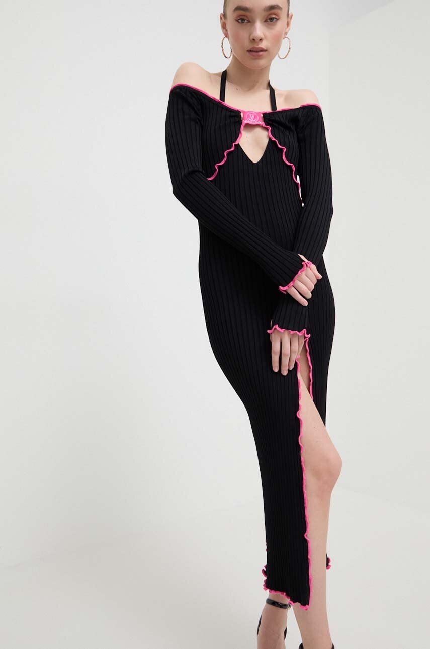Versace Jeans Couture rochie culoarea negru, midi, mulată