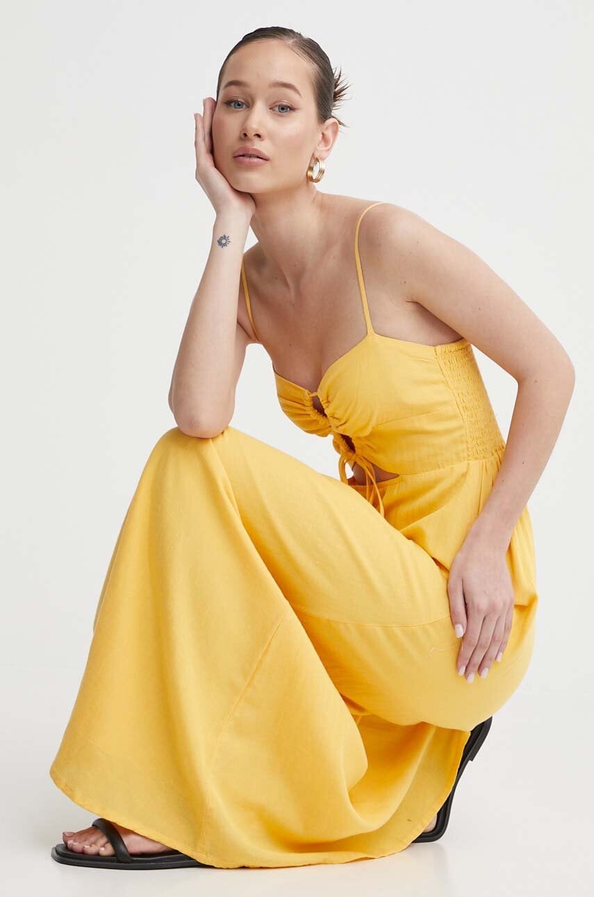 Сукня з домішкою льону Billabong X It's Now Cool колір жовтий maxi розкльошена ABJWD00681