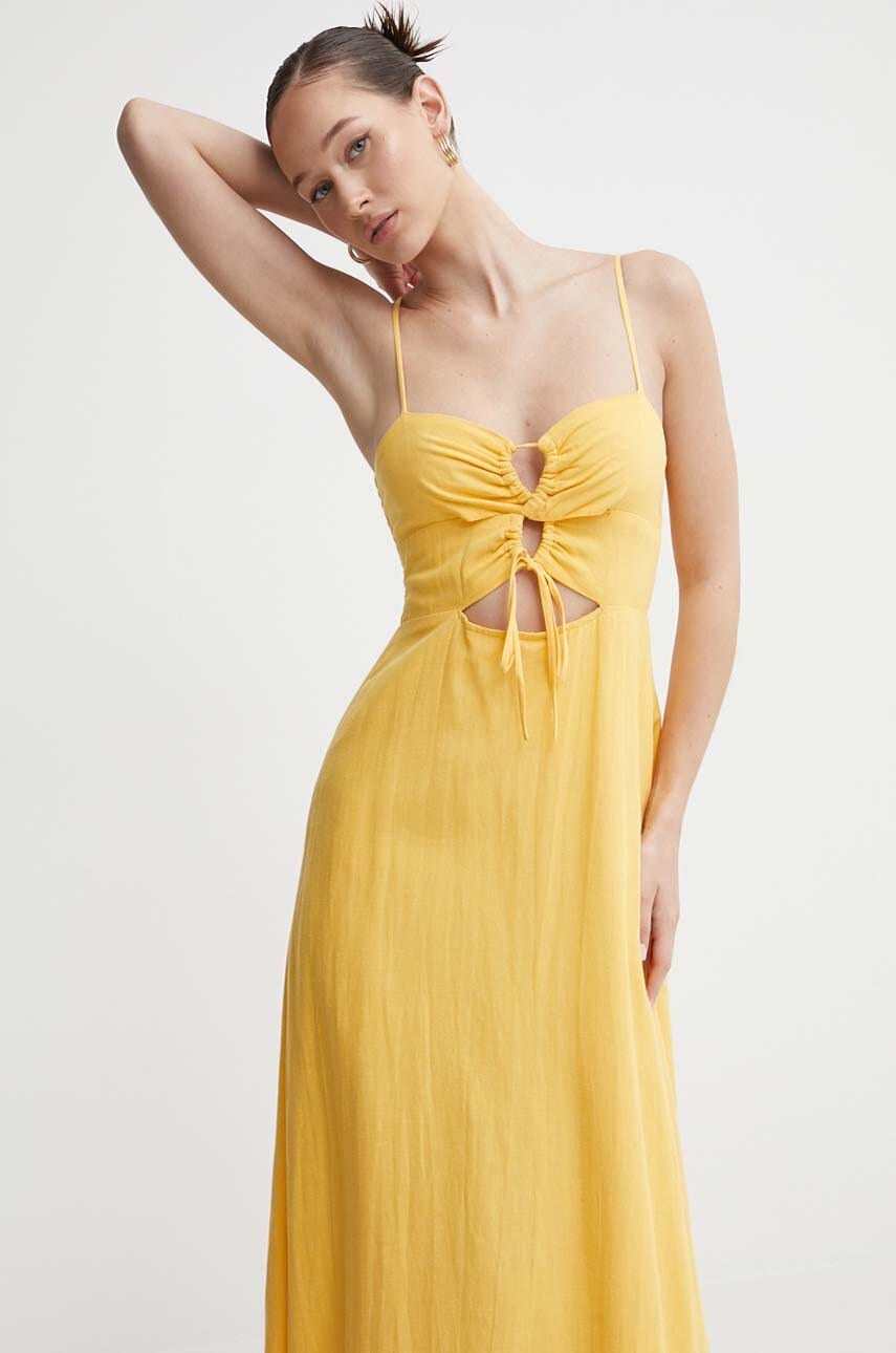 Сукня з домішкою льону Billabong X It's Now Cool колір жовтий maxi розкльошена ABJWD00681