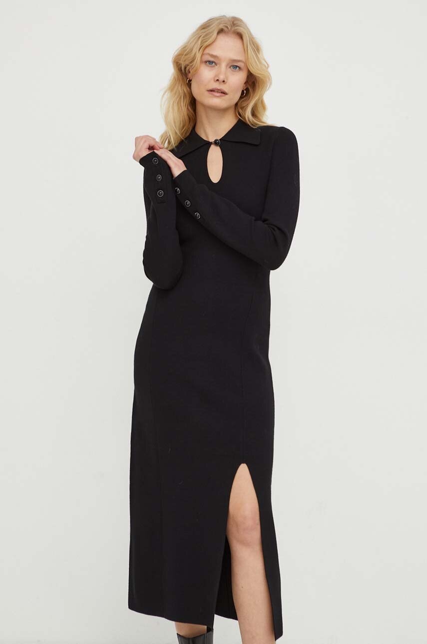 The Kooples rochie culoarea negru, midi, drept