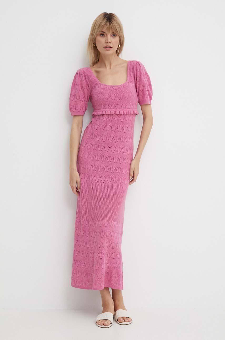 Pepe Jeans rochie din amestec de in GOLDIE DRESS culoarea roz, maxi, drept, PL953525