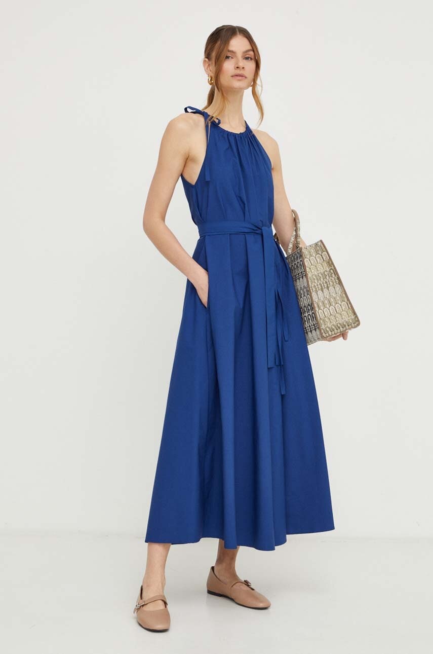 Weekend Max Mara rochie din bumbac culoarea albastru marin, maxi, evazati