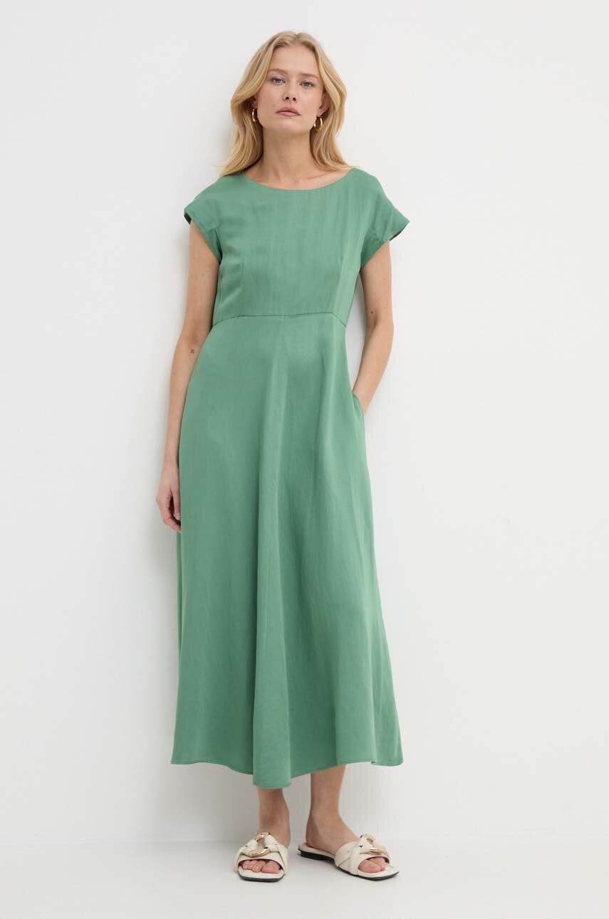 Weekend Max Mara rochie din amestec de in culoarea verde, maxi, evazati