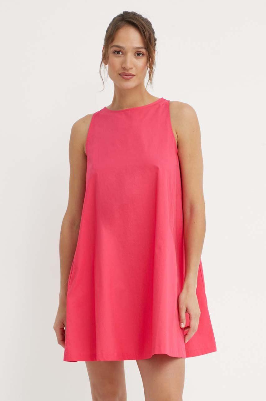 United Colors of Benetton rochie din bumbac culoarea roz, mini, evazati